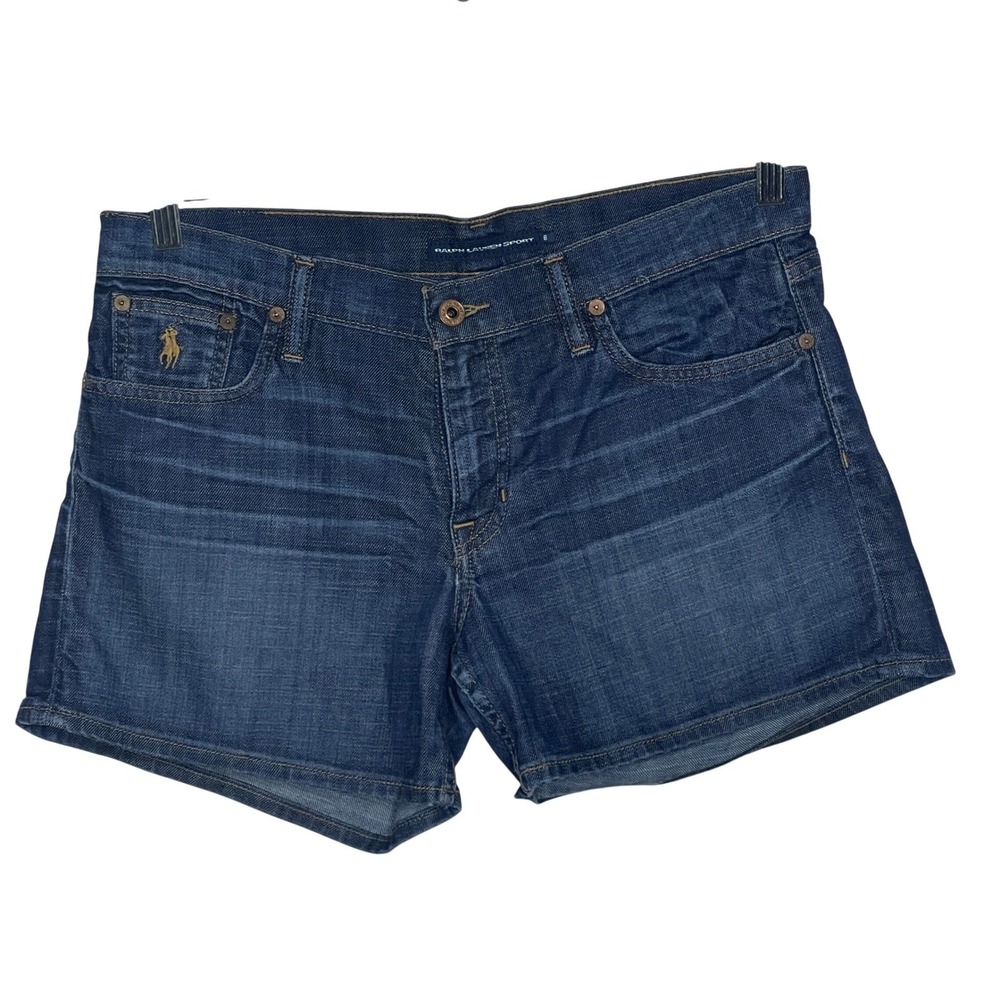 Ralph‎ Lauren Sport Womens Denim Shorts Dark Wash Blue Embroidered Pony Size 8